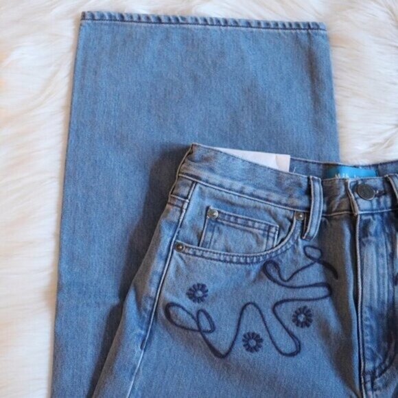 NWT Anthropologie M.i.H Embroidered Wide Leg Light Wash Cropped Jeans Size 24 - Picture 6 of 16